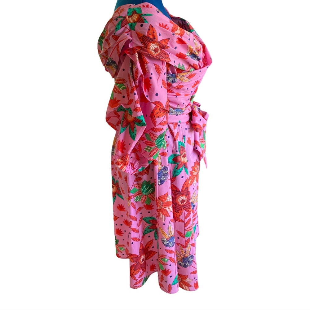 Pink Floral Off-Shoulder Tie-Waist Dress - Picture 14 of 16